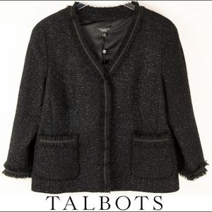 Talbots Black Metallic Wool Blend Blazer Grace Fit Black Size 14